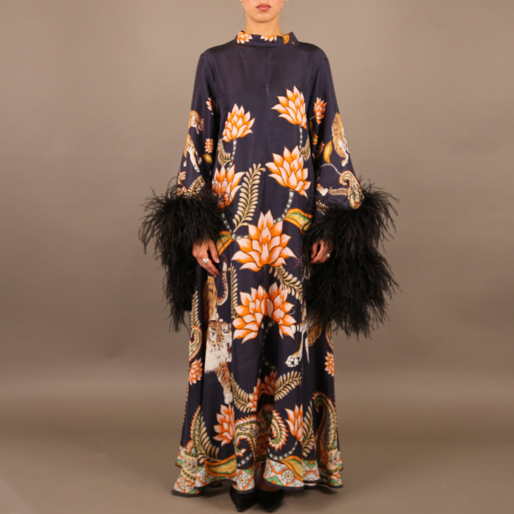 TIGER PRINCESS DRESS WITH FEATHERS