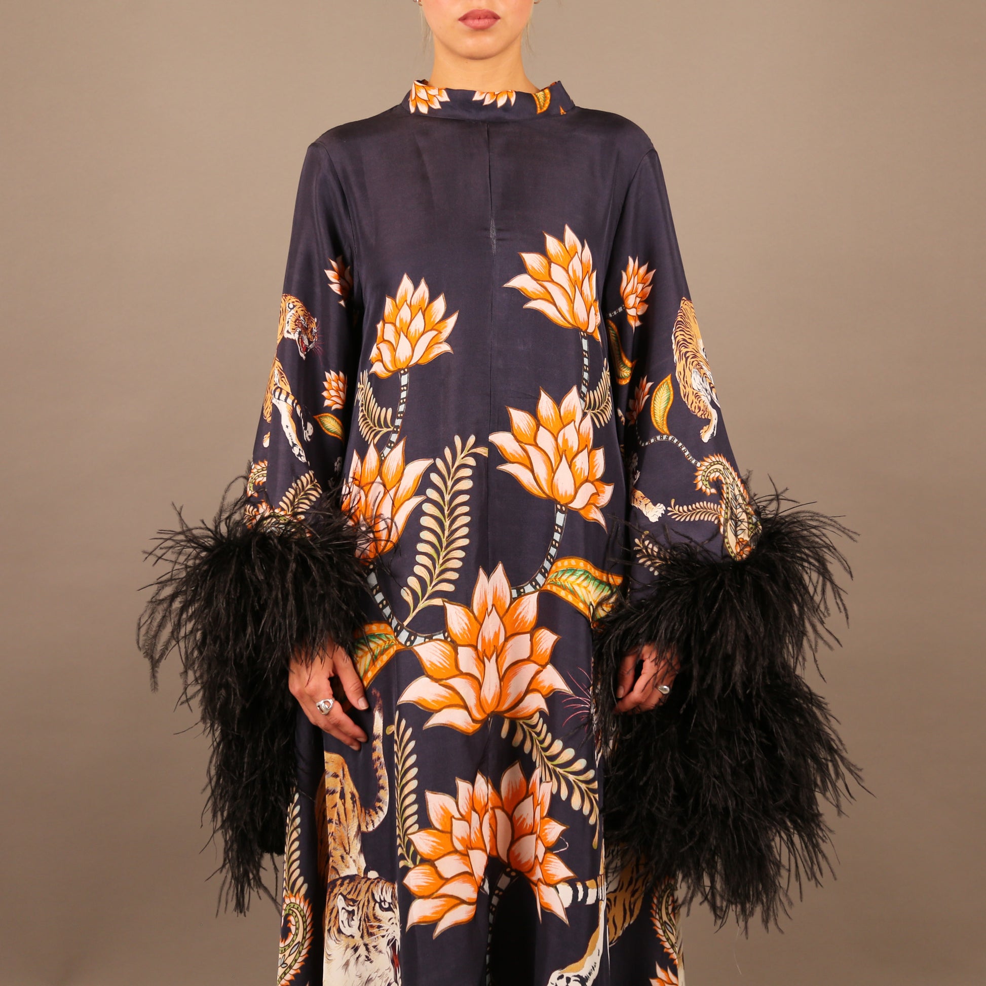 TIGER PRINCESS DRESS WITH FEATHERS