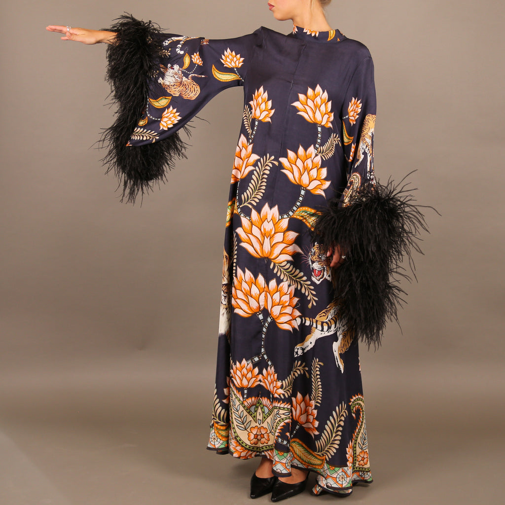 TIGER PRINCESS DRESS WITH FEATHERS