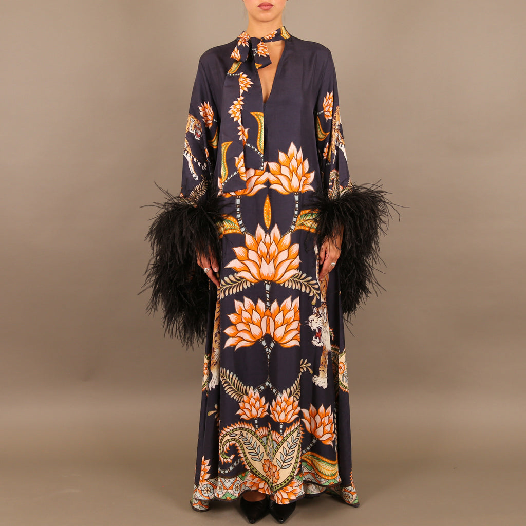 TIGER PRINCESS DRESS WITH FEATHERS