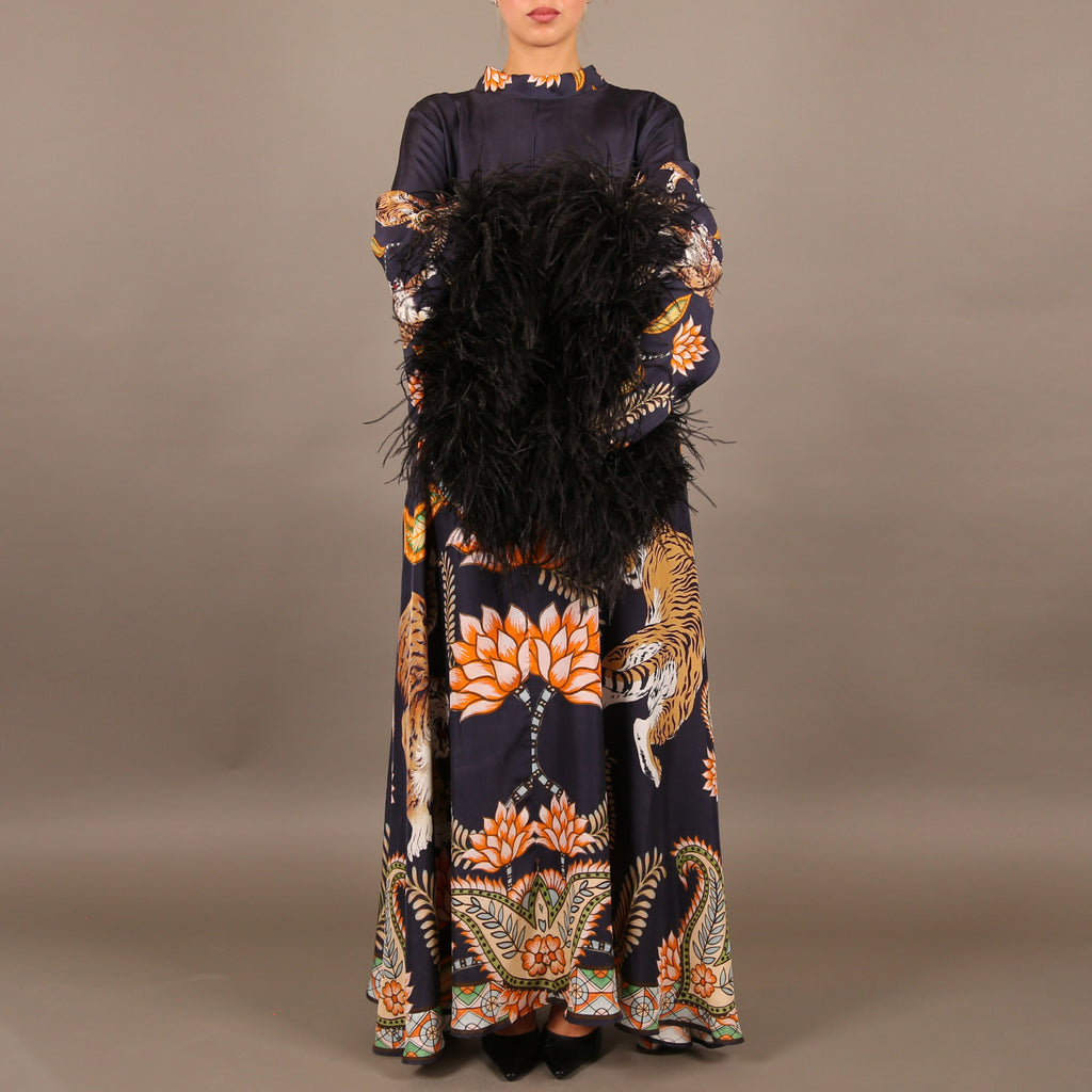 TIGER PRINCESS DRESS WITH FEATHERS