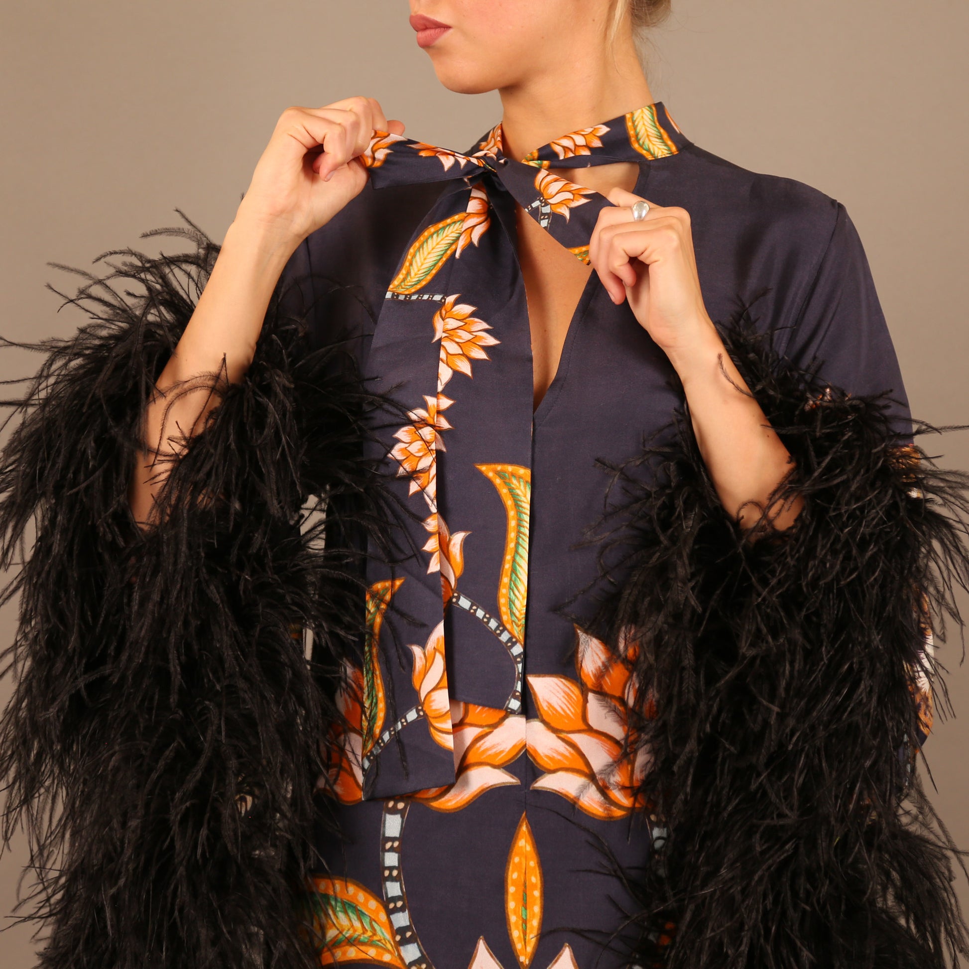 TIGER PRINCESS DRESS WITH FEATHERS