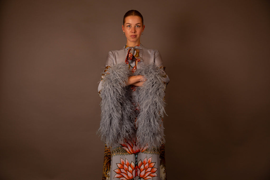 TIGER PRINCESS DRESS WITH FEATHERS