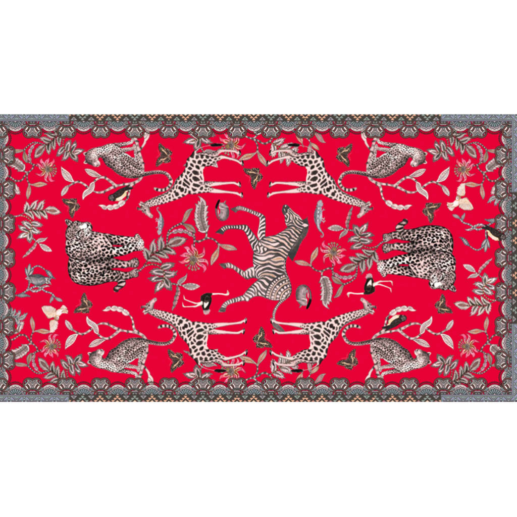 WILDLIFE CASHMERE SCARF - RED