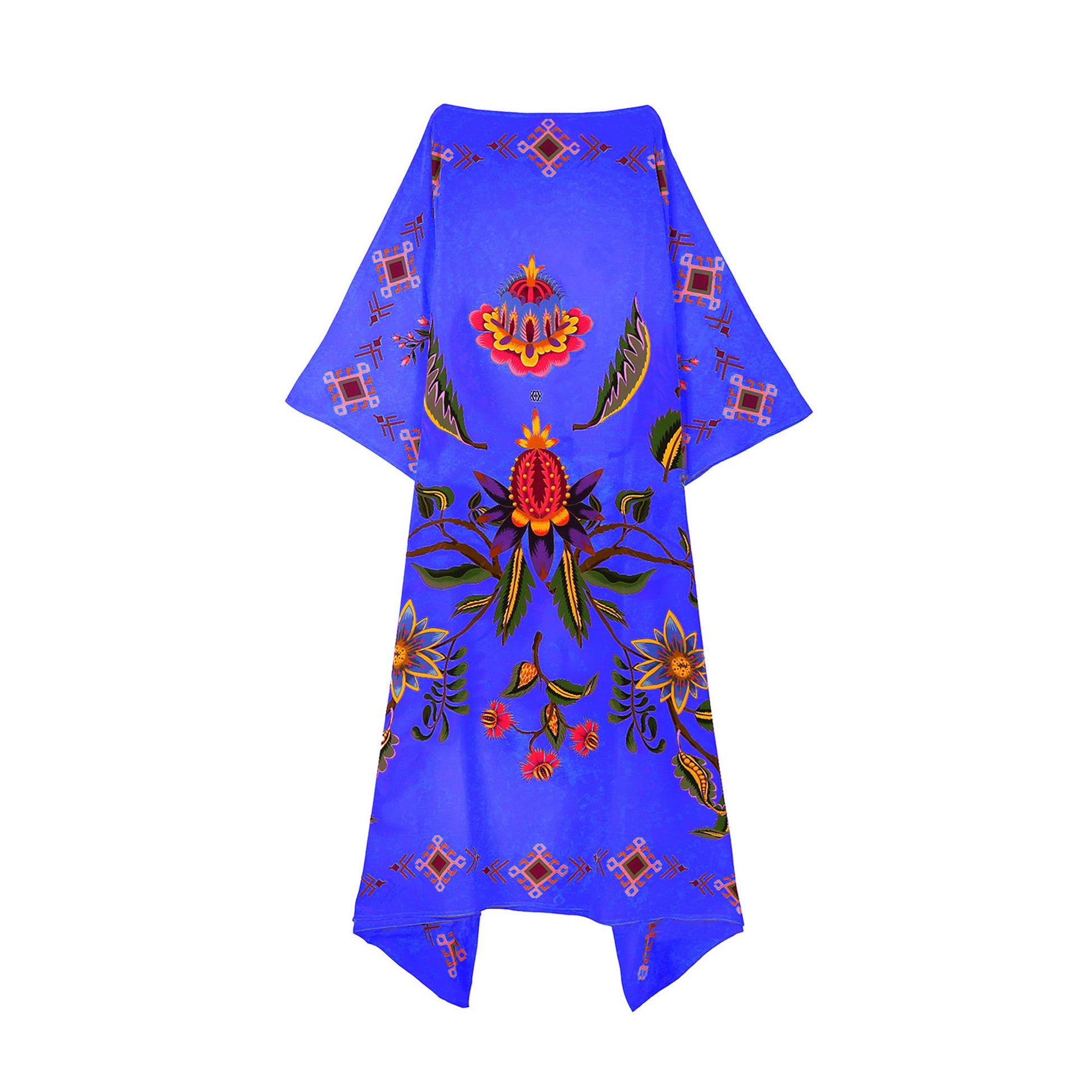 ETHNO FLORAL SILK TUNIC - BLUE