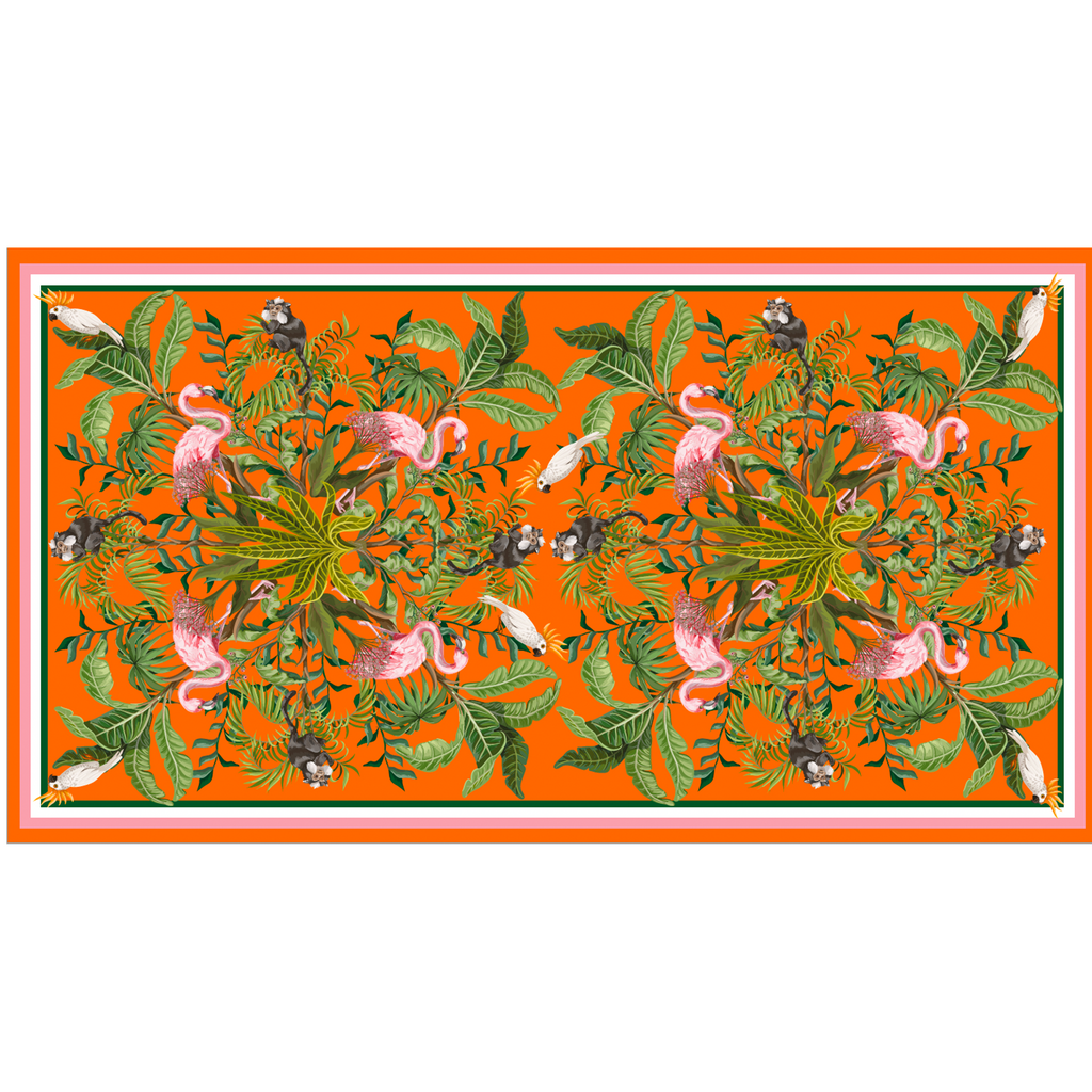 JUNGLE ANIMALS CASHMERE SCARF - ORANGE
