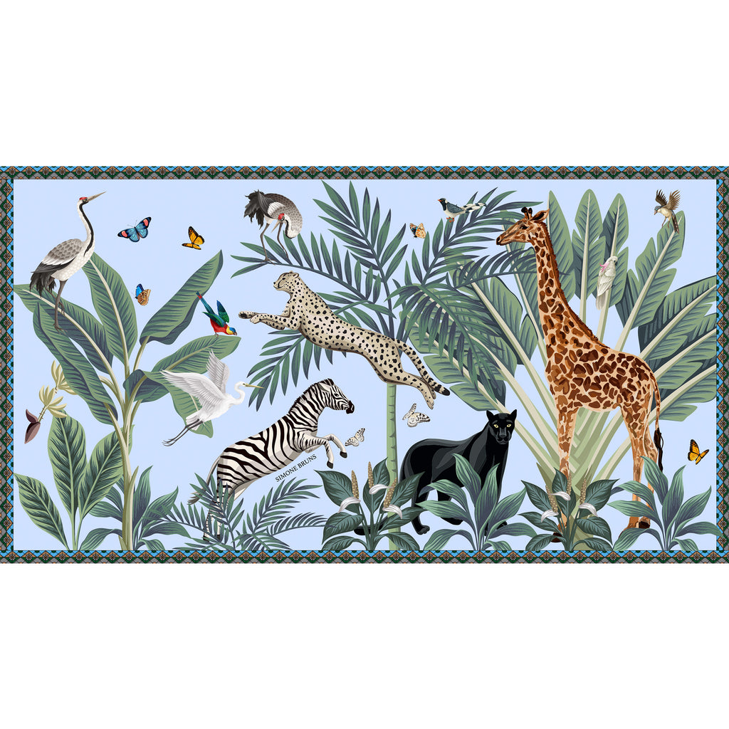 VENICE ANIMAL CASHMERE SCARF - LIGHT BLUE