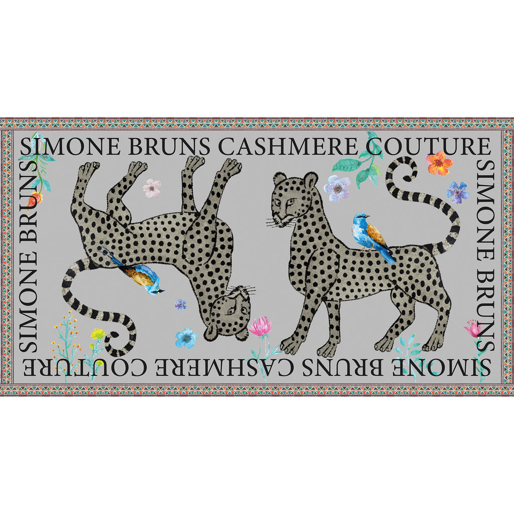 VENICE LEOPARD CASHMERE SCARF - LIGHT GREY