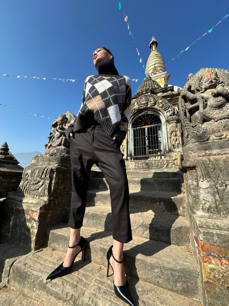 GABRIELLE EXTRA DIAMOND SWEATER - CHARCOAL/LUNAR