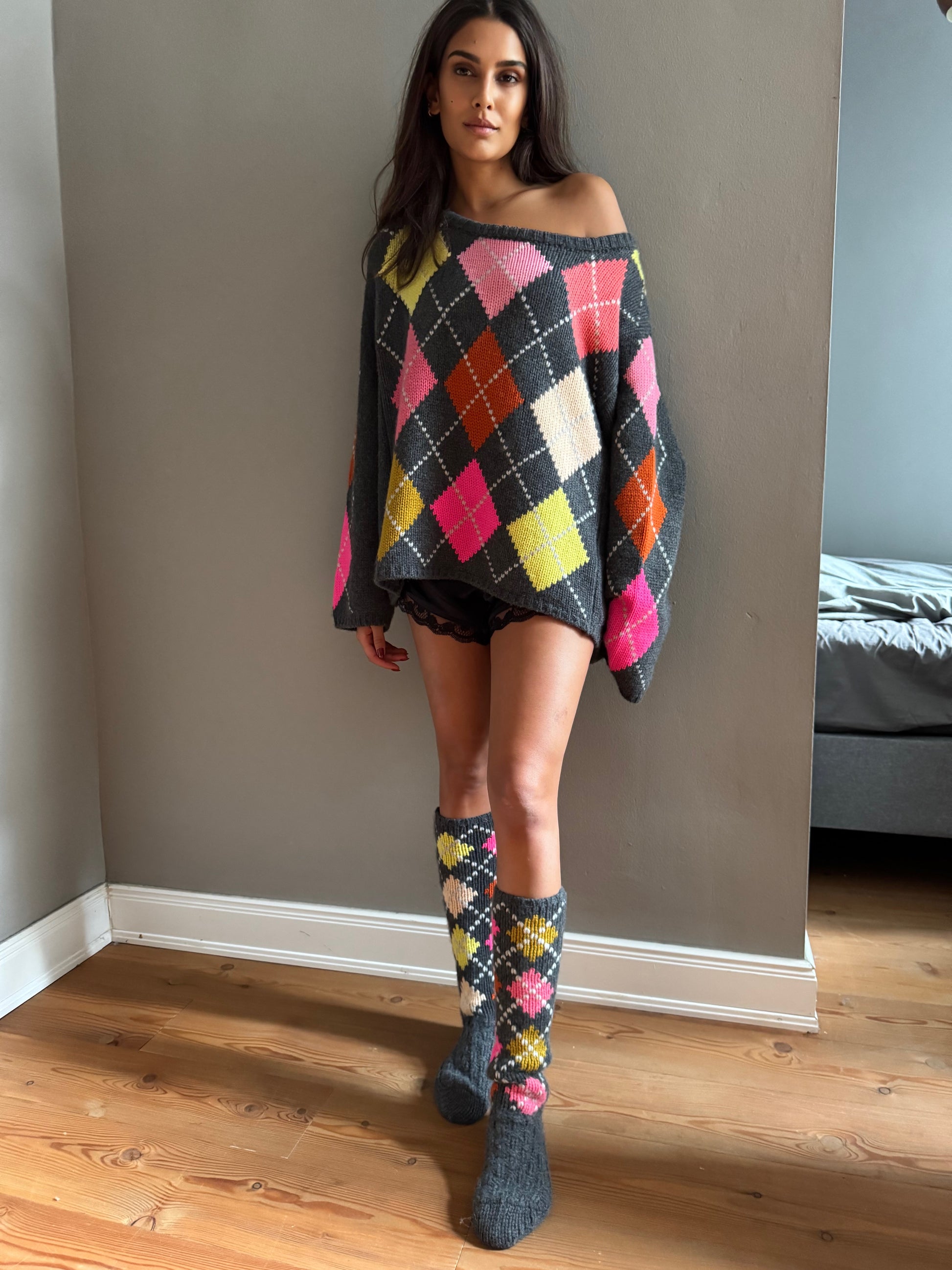 BED SOCKS EXTRA DIAMOND - FLANNEL/DAYGLOW