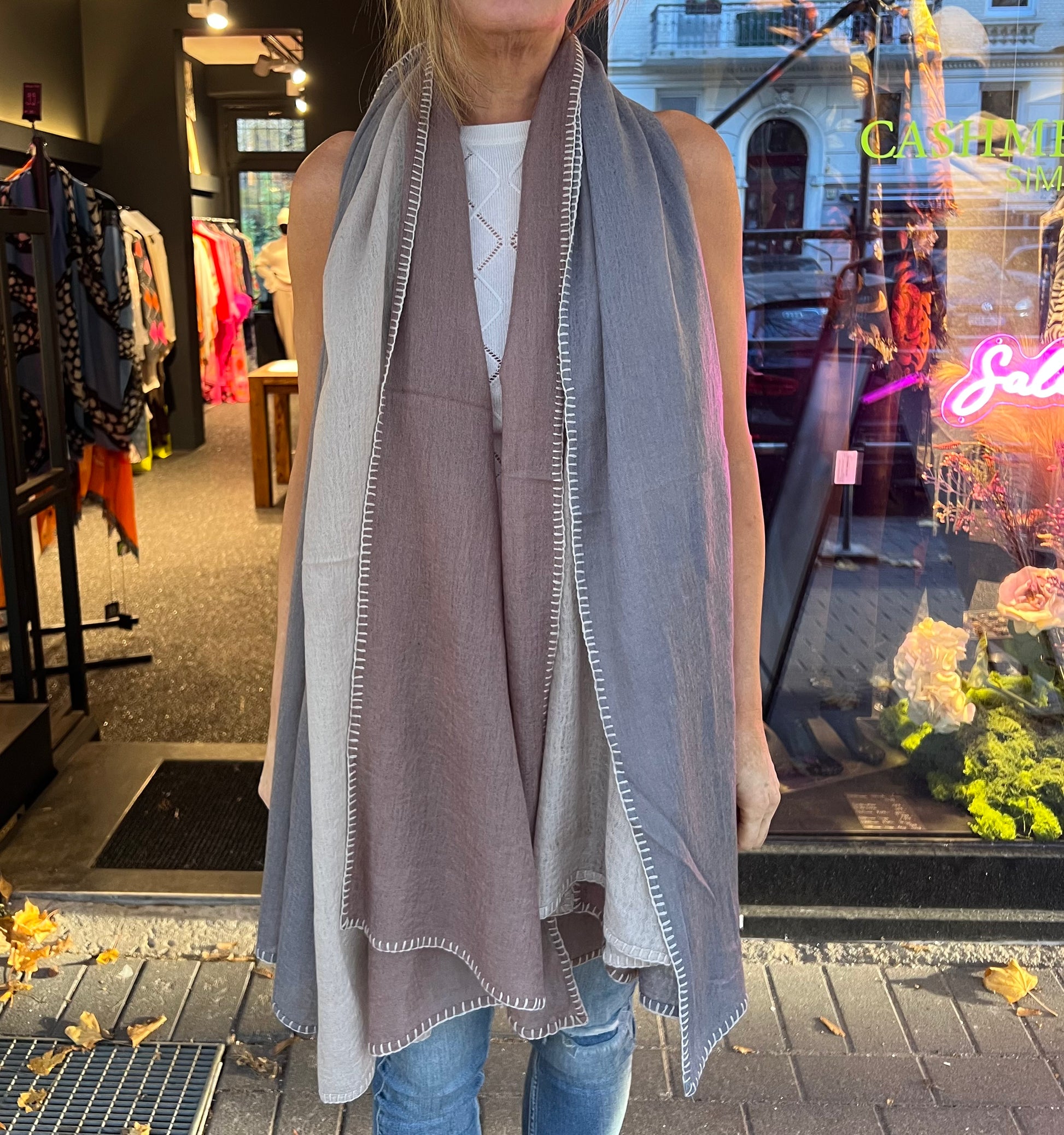 3 COLOR FELTED SCARF - mink/jute/thunder