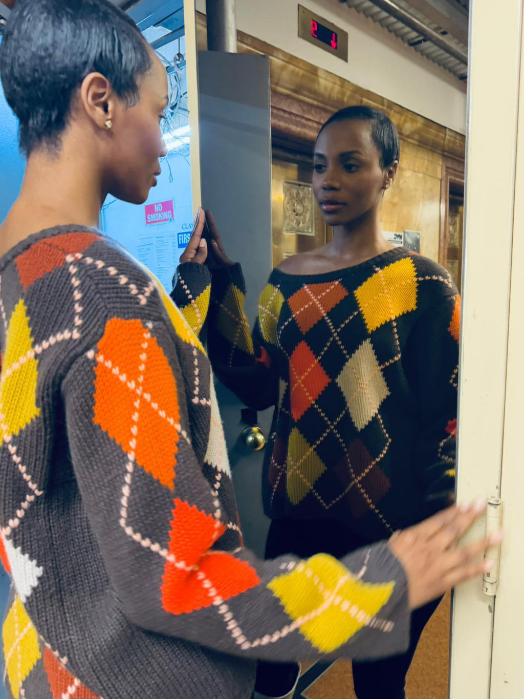 COOL ISCHGL EXTRA DIAMOND SWEATER - BROWN/ORANGE