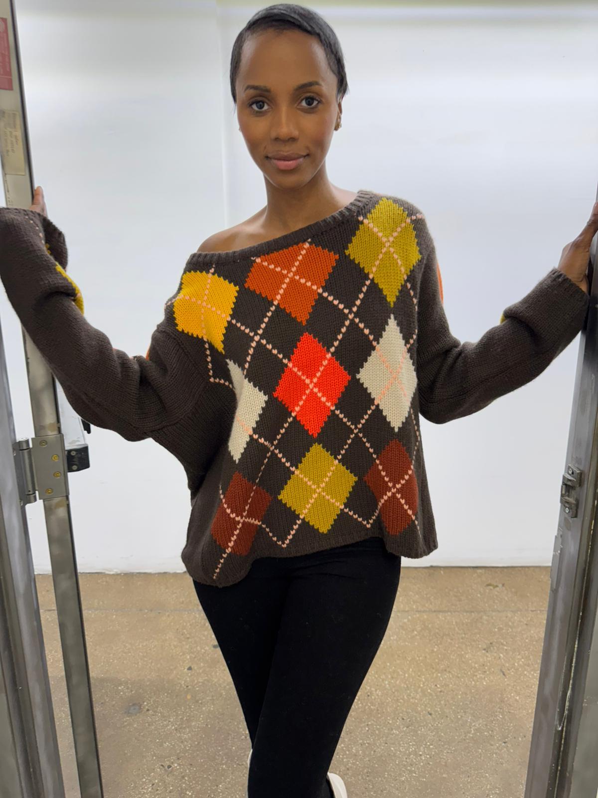 COOL ISCHGL EXTRA DIAMOND SWEATER - BROWN/ORANGE