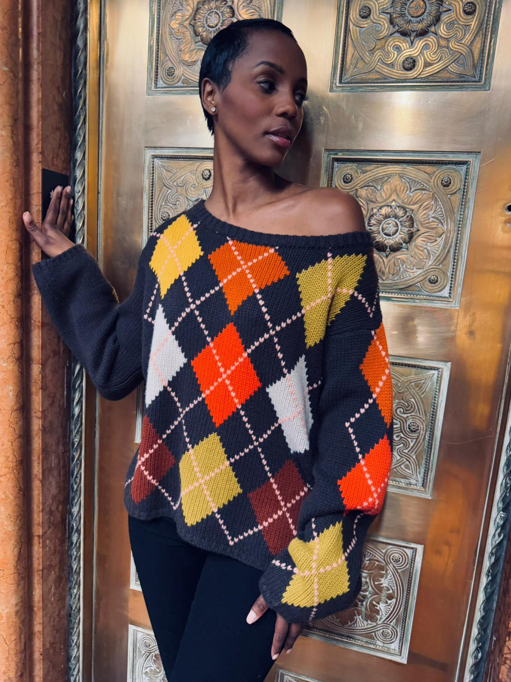 COOL ISCHGL EXTRA DIAMOND SWEATER - BROWN/ORANGE