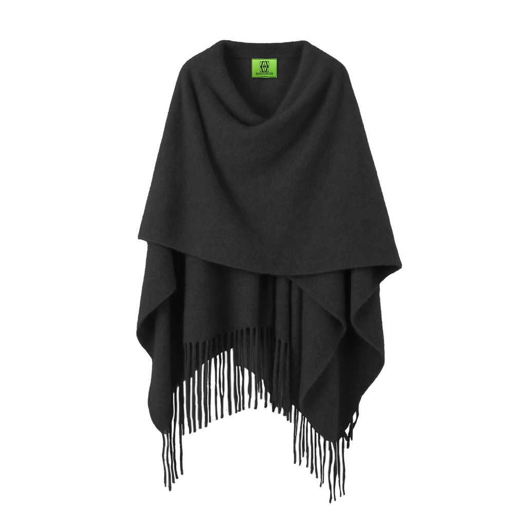 SHARON CAPE WITH FRINGES - BLACK