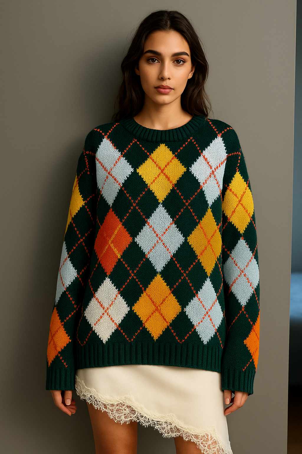 COOL ISCHGL EXTRA DIAMOND SWEATER - GREEN/LIGHT BLUE