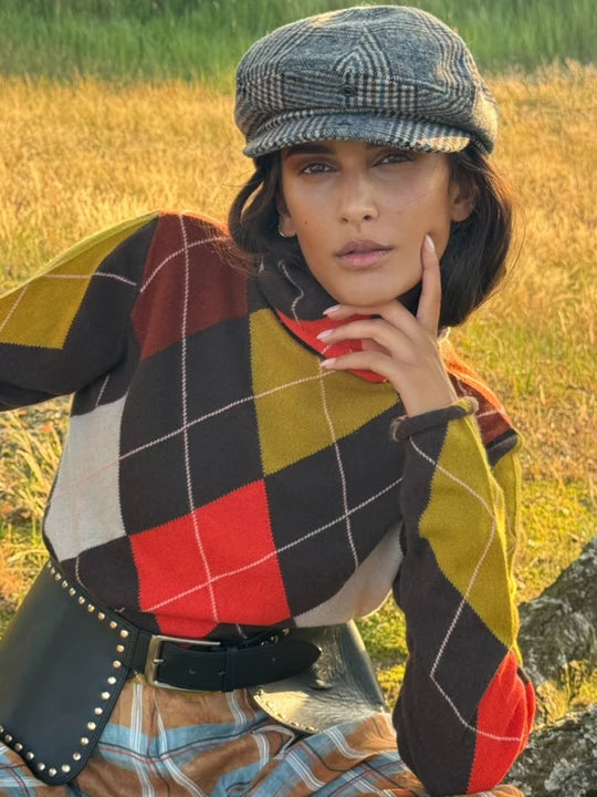 LUNA EXTRA DIAMOND SWEATER - BROWN/ORANGE