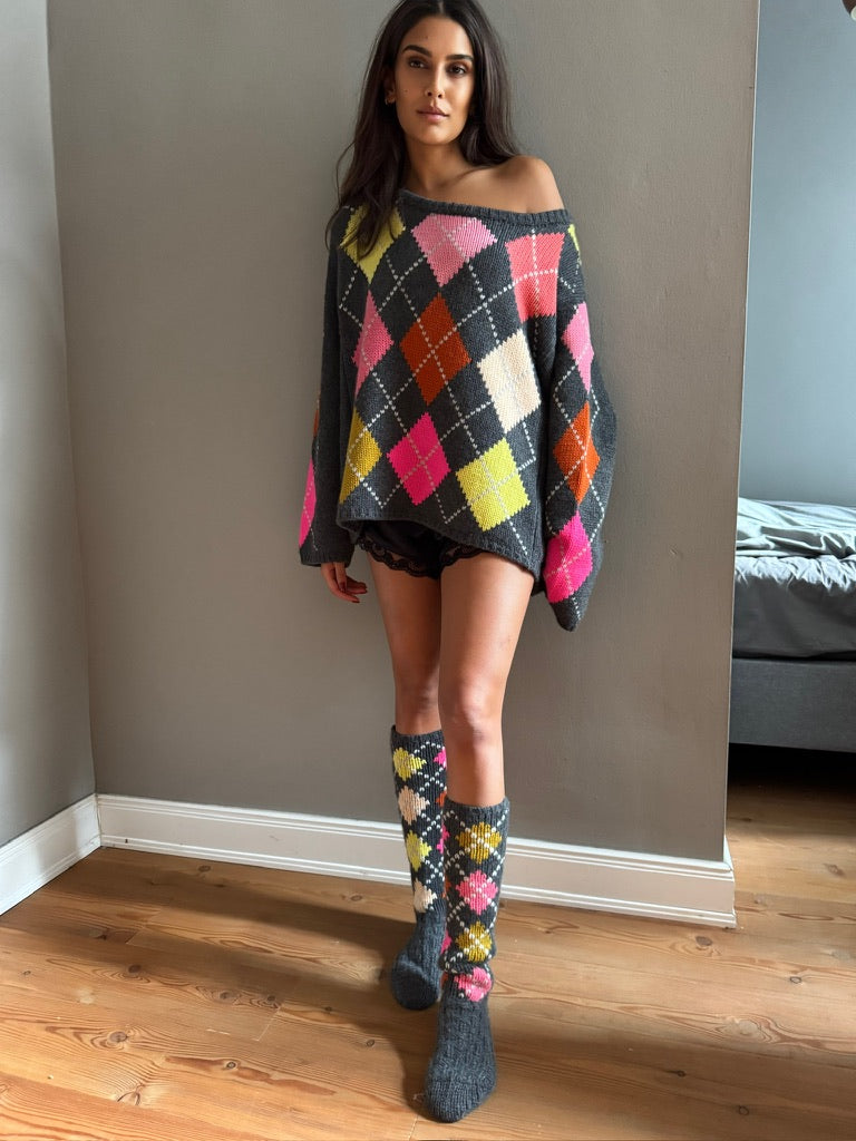 COOL ISCHGL EXTRA DIAMOND SWEATER - CHARCOAL/DAYGLOW