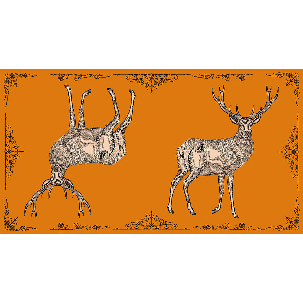 VINTAGE  ANIMALS CASHMERE SCARF - STAG GOLD