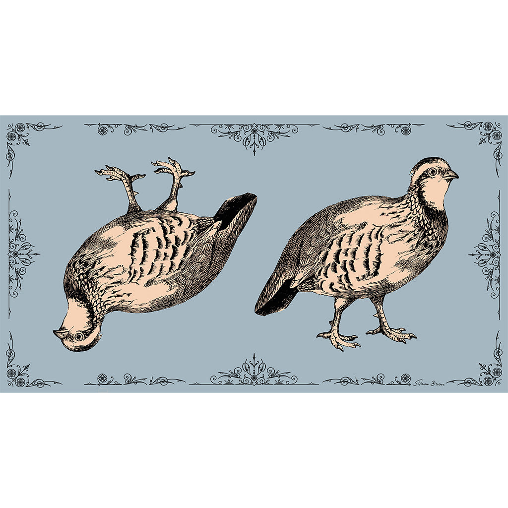 VINTAGE  ANIMALS CASHMERE SCARF - PARTRIDGE SMOKEY BLUE