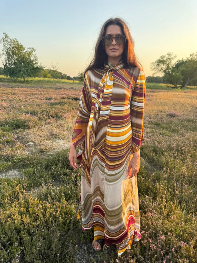 AUTUMN STRIPES PRINCESS DRESS - BROWN