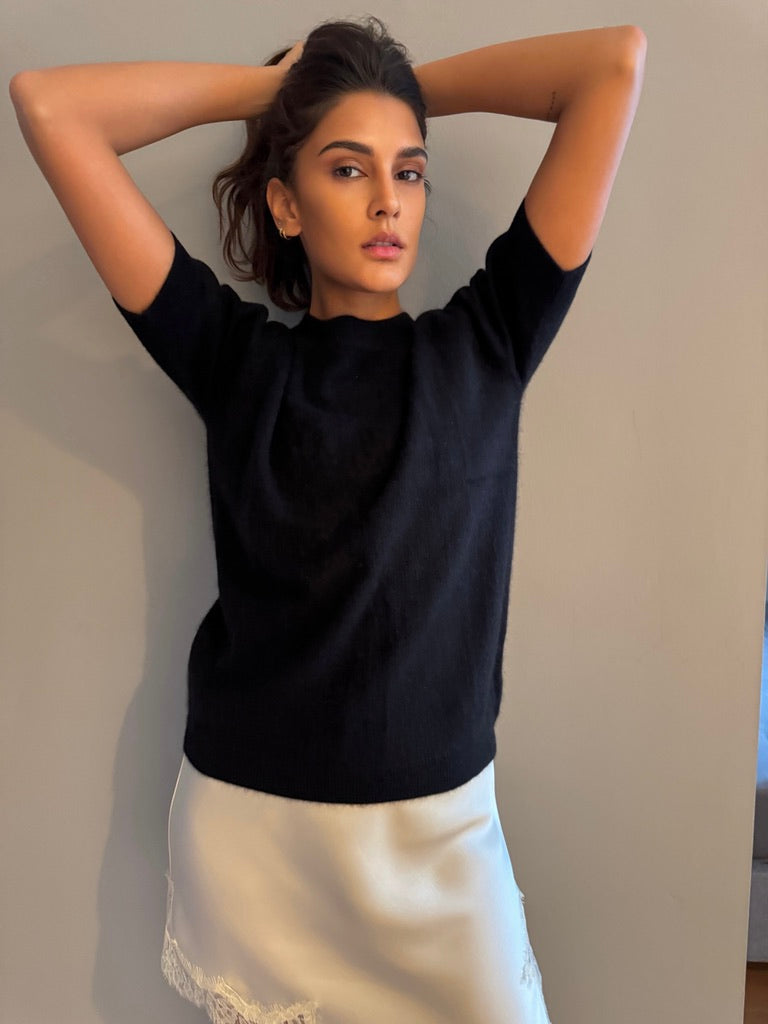 BRUSHED CASHMERE SHIRT - BLACK