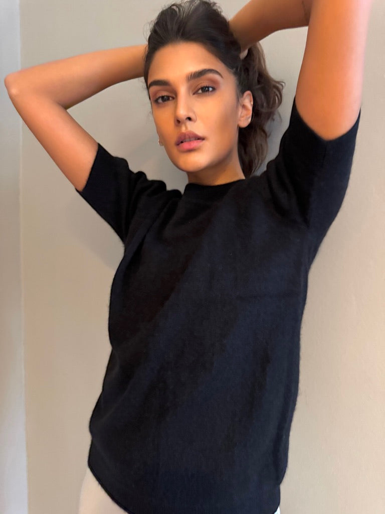 BRUSHED CASHMERE SHIRT - BLACK