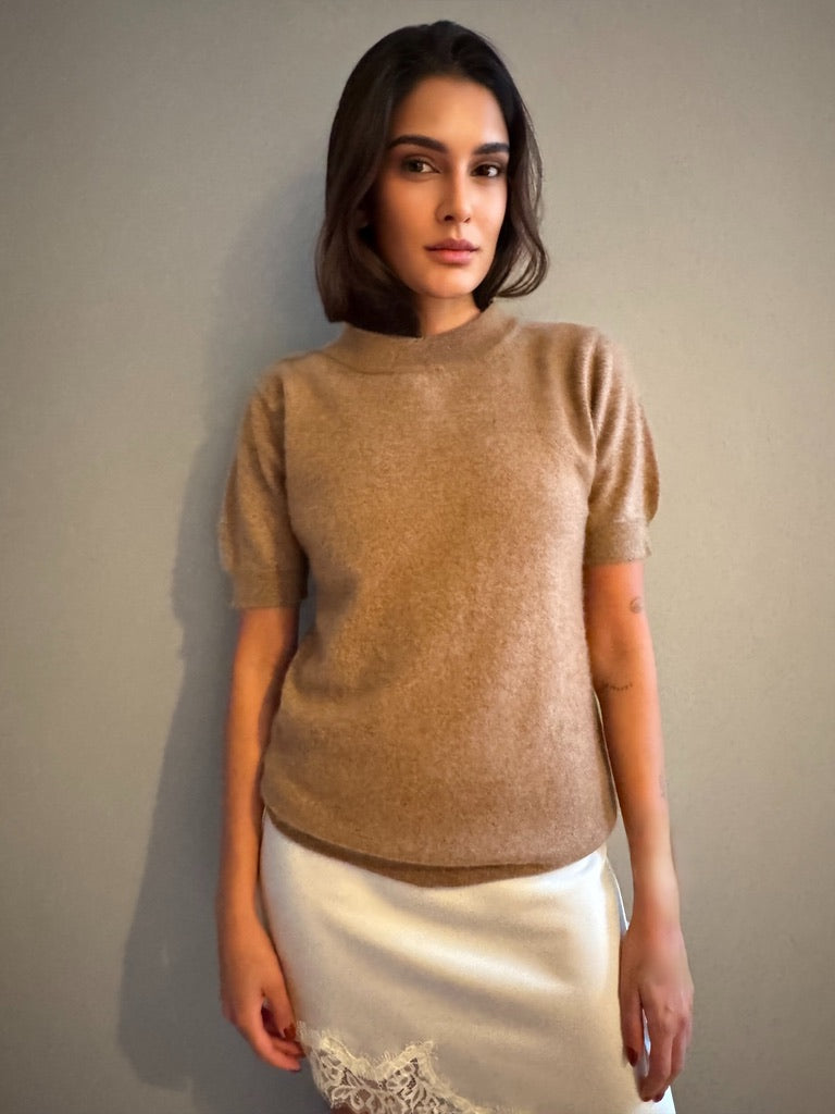 BRUSHED CASHMERE SHIRT - HAYSTACK