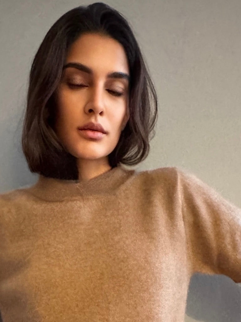 BRUSHED CASHMERE SHIRT - HAYSTACK