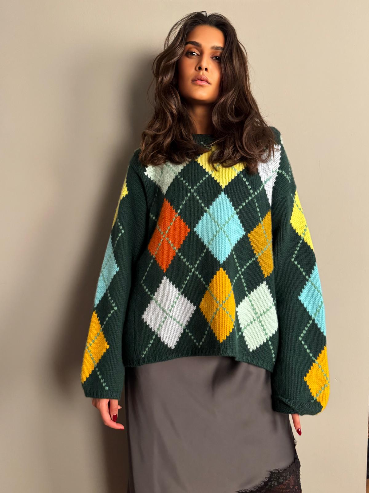 COOL ISCHGL EXTRA DIAMOND SWEATER - green/light blue