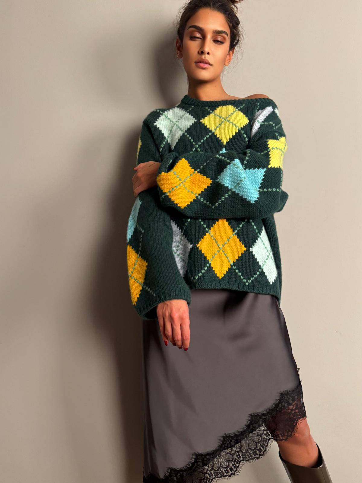 COOL ISCHGL EXTRA DIAMOND SWEATER - green/light blue