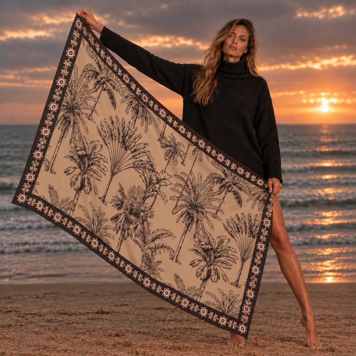 PALMLINE CASHMERE SCARF - TAUPE