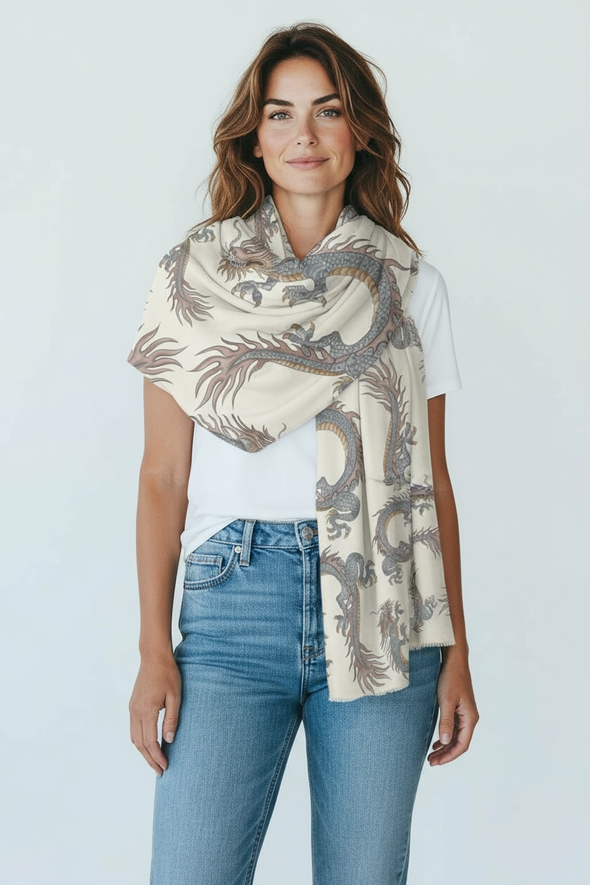 DRAGON CASHMERE SCARF - OFF-WHITE