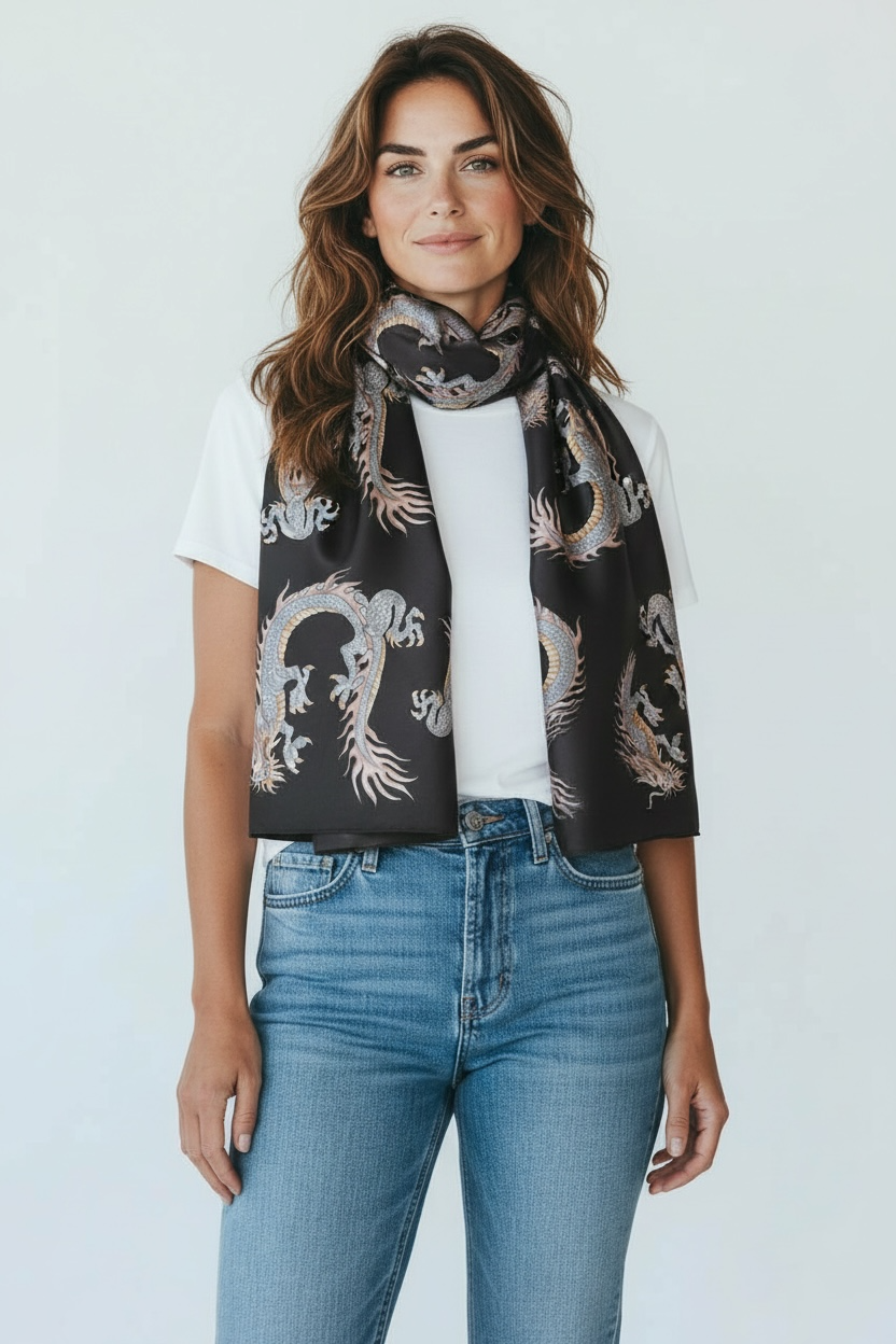 DRAGON CASHMERE SCARF - BLACK