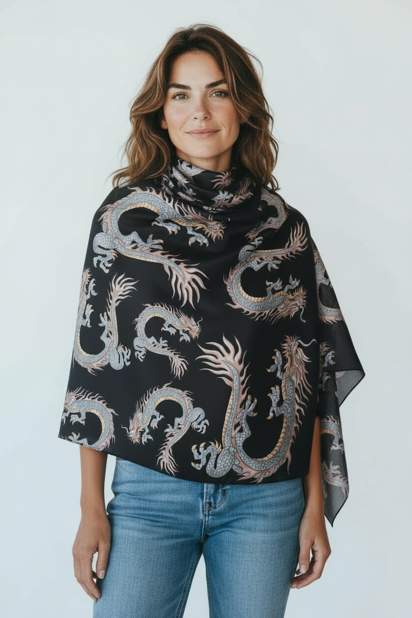 DRAGON CASHMERE SCARF - BLACK