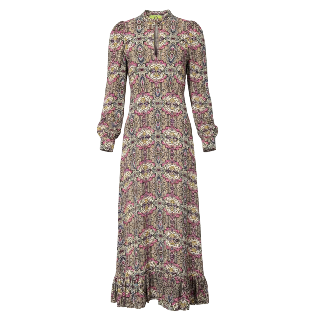 ETHNO PATTERN QUEENS DRESS - TAUPE (SIZE S)