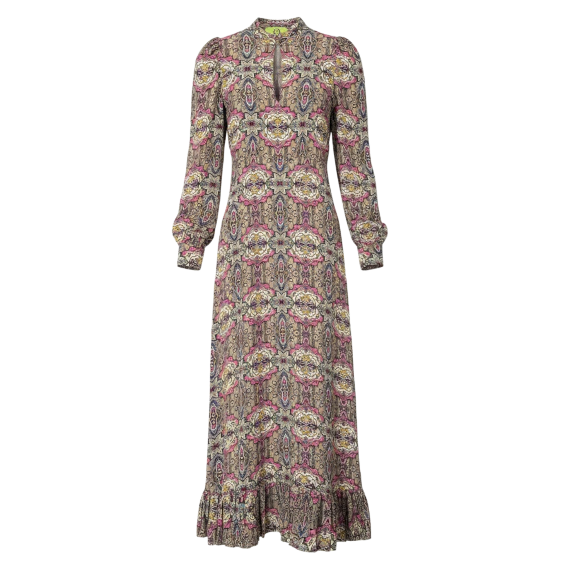 ETHNO PATTERN QUEENS DRESS - TAUPE (SIZE S)