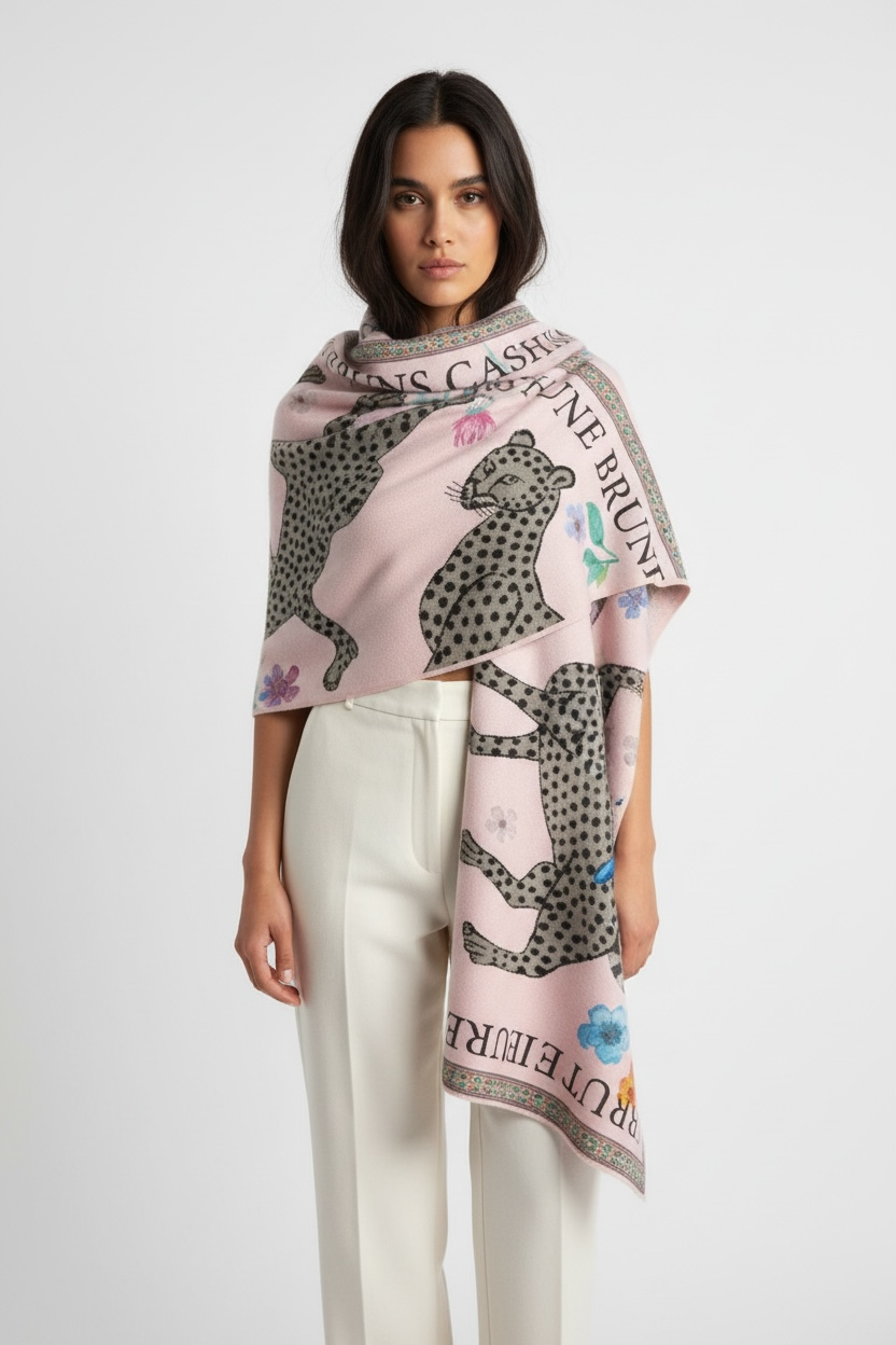 VENICE LEOPARD CASHMERE SCARF - ROSE