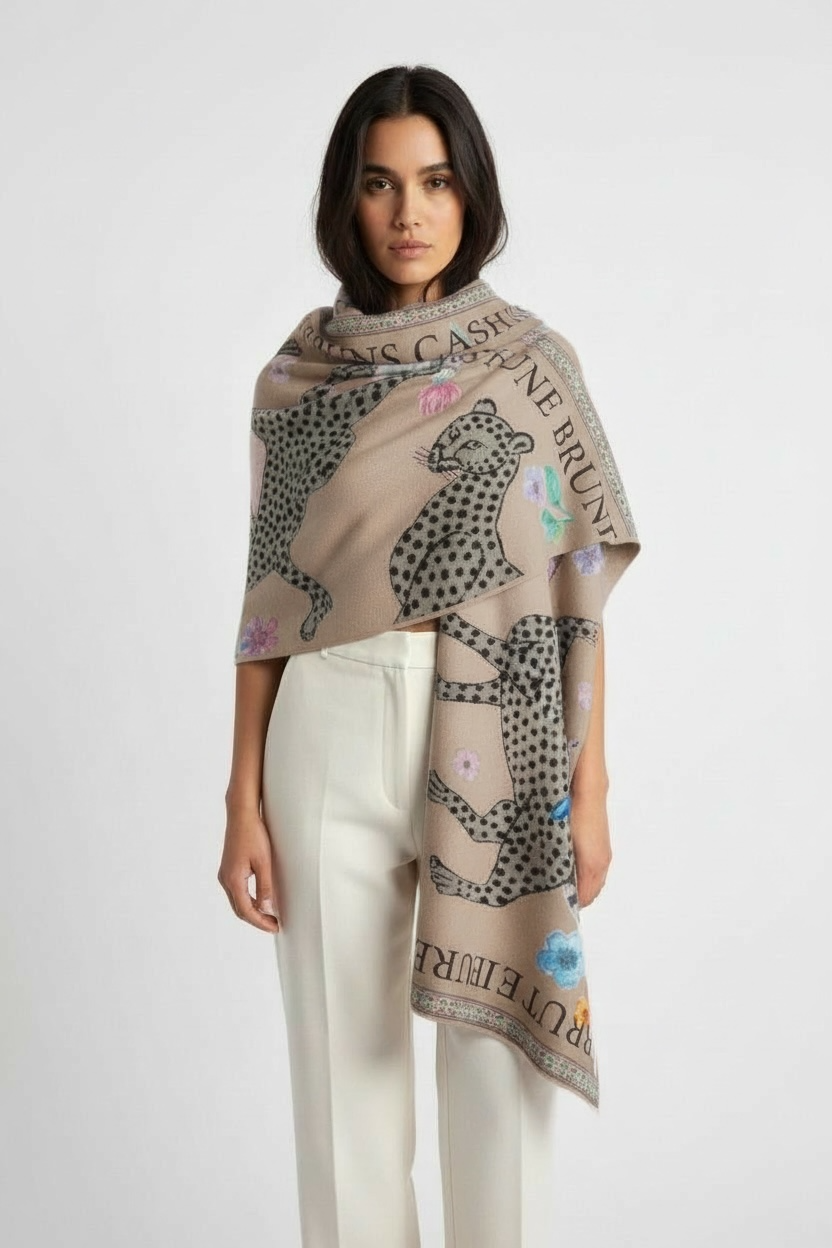 VENICE LEOPARD CASHMERE SCARF - TAUPE