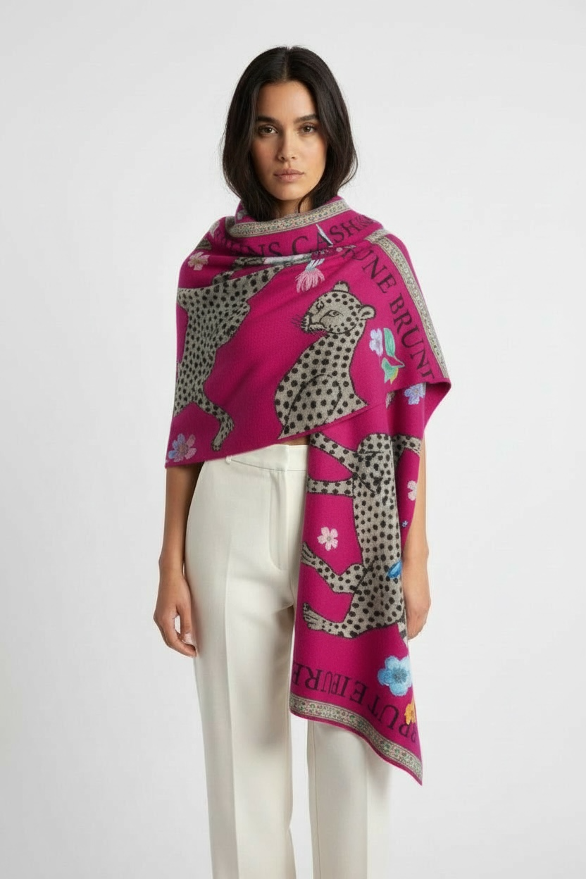 VENICE LEOPARD CASHMERE SCARF - DAYGLOW