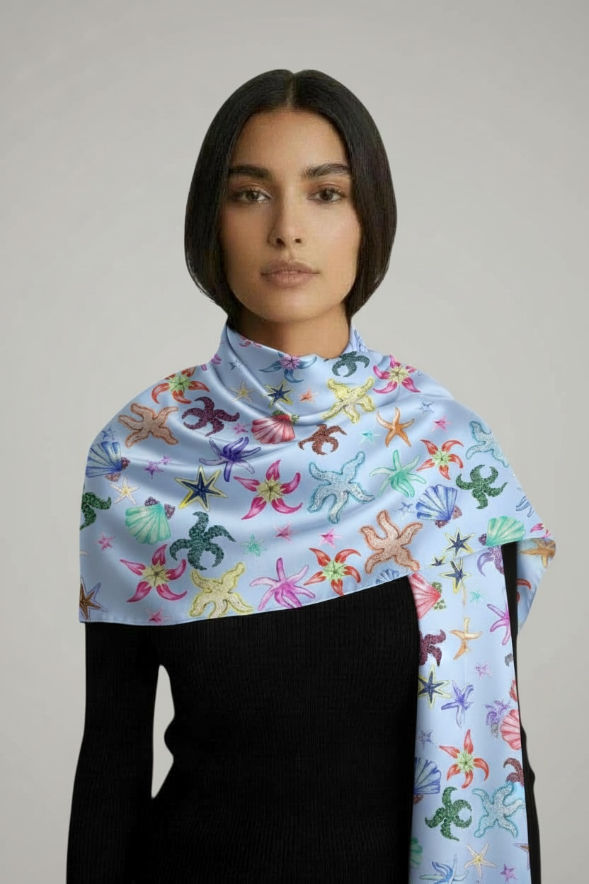 CORAL CASHMERE SCARF - BLUE