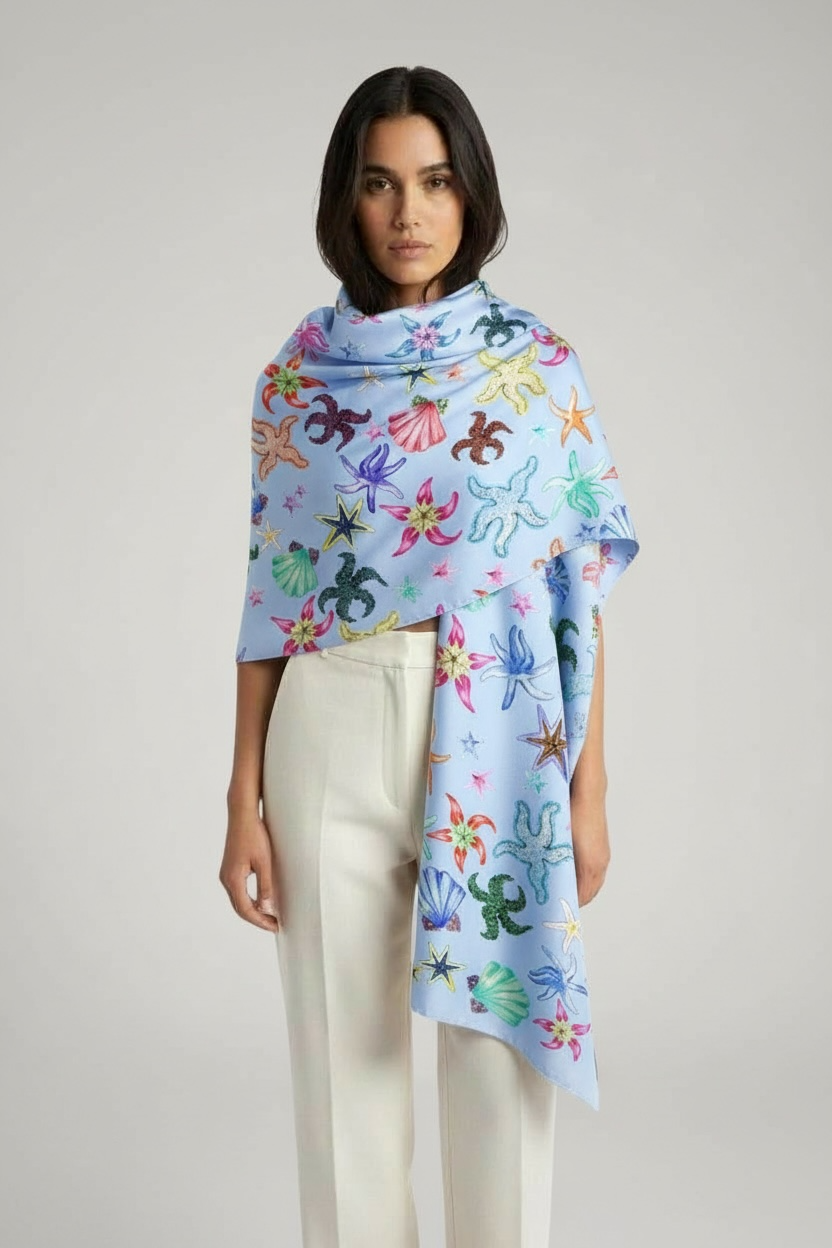 CORAL CASHMERE SCARF - BLUE