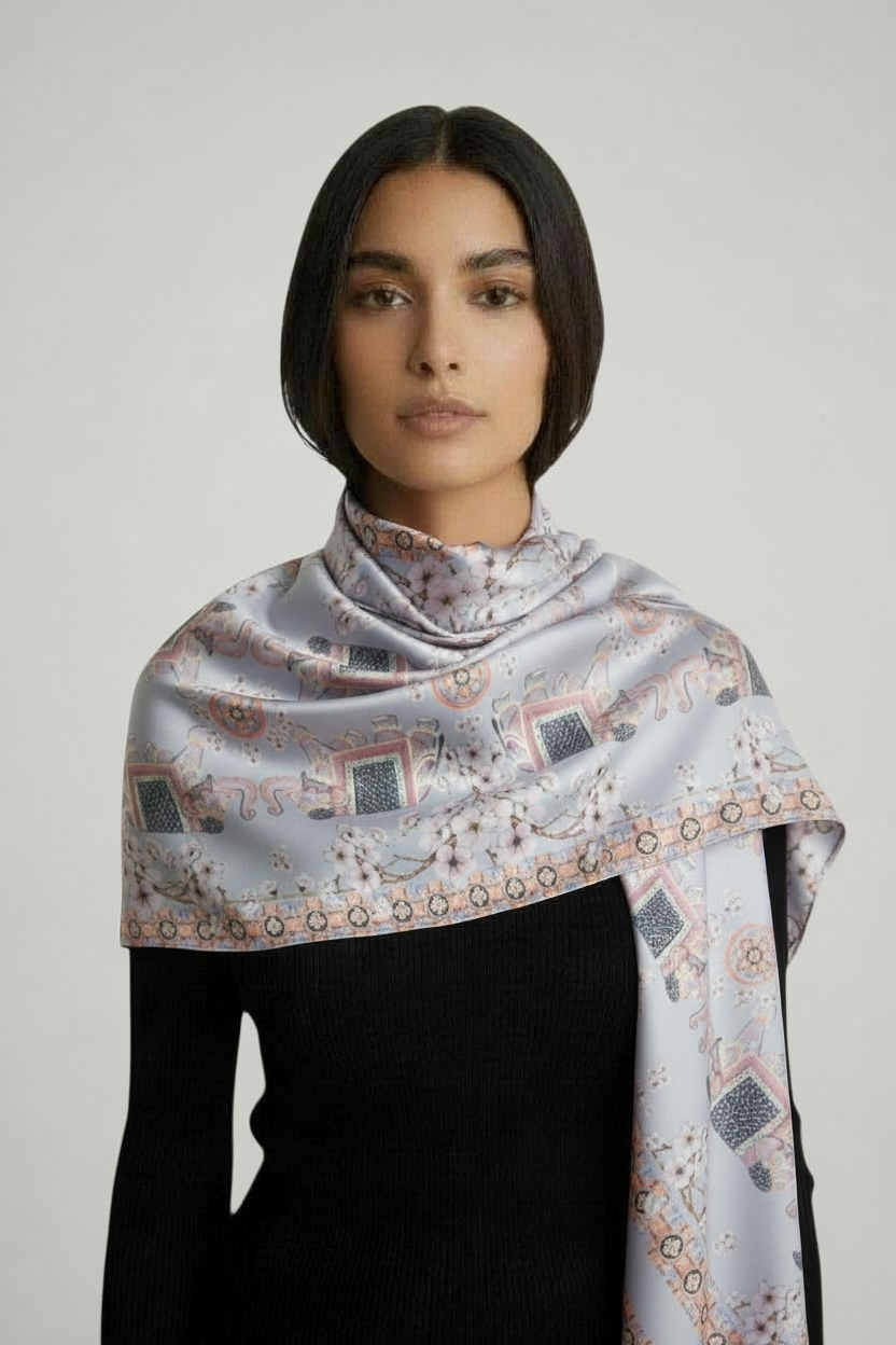 ELEPHANT CEREMONY CASHMERE SCARF - BLUE