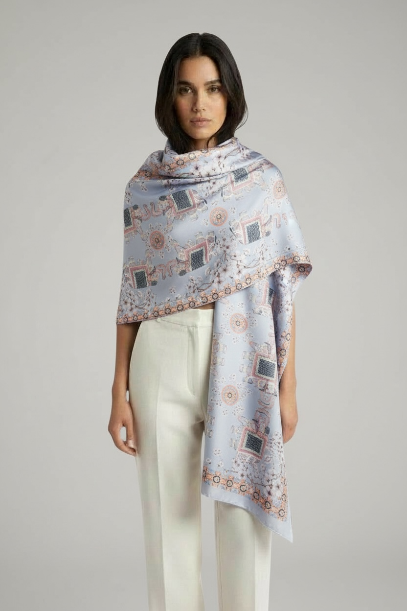 ELEPHANT CEREMONY CASHMERE SCARF - BLUE