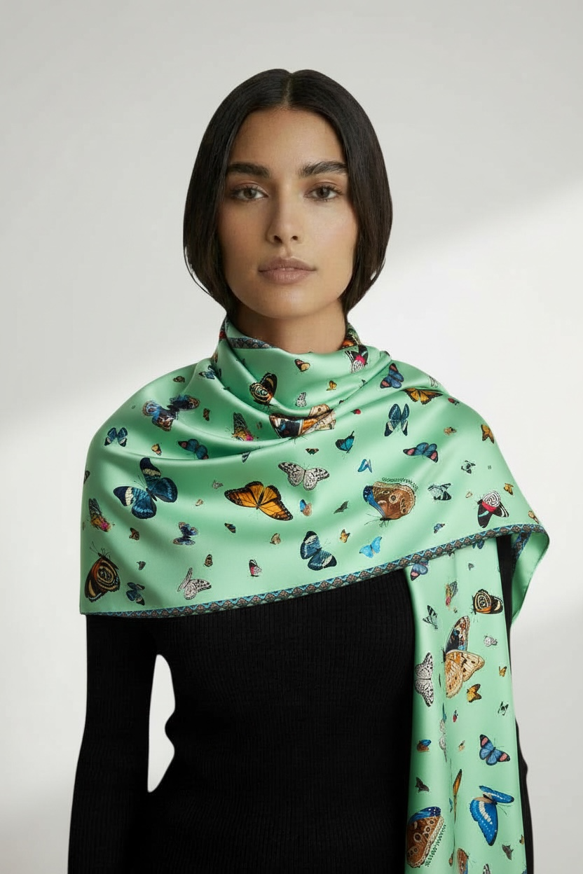 VENICE BUTTERFLY CASHMERE SCARF - MINT
