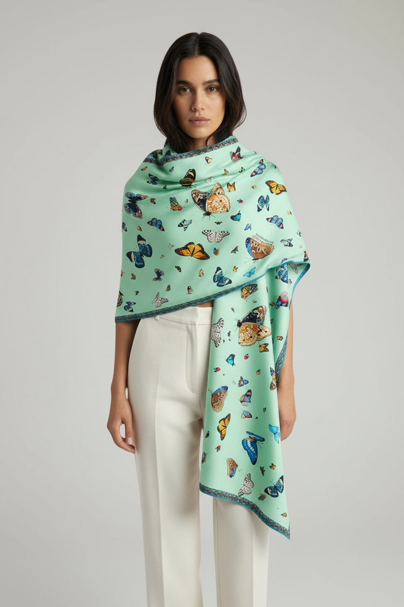 VENICE BUTTERFLY CASHMERE SCARF - MINT