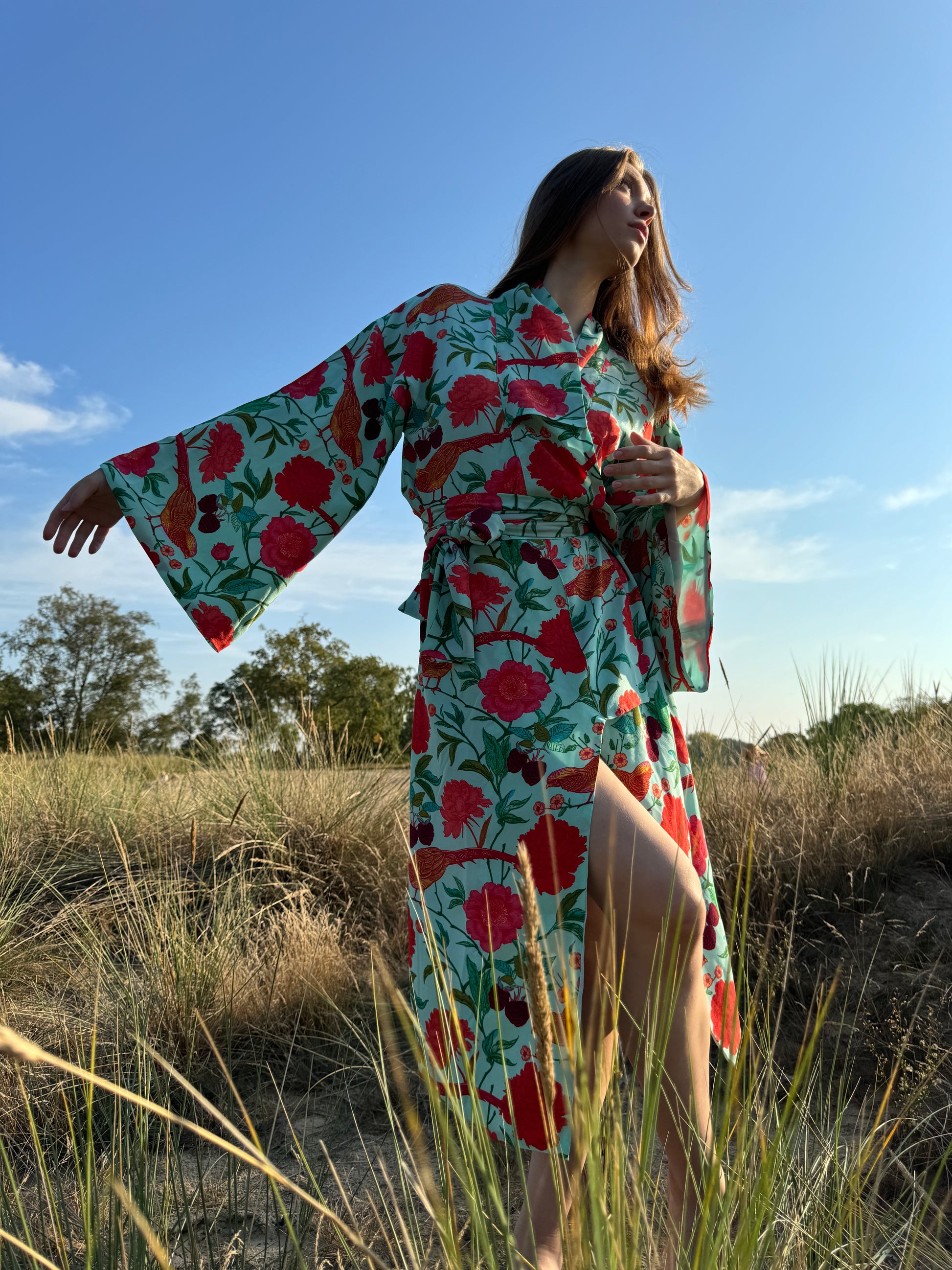 BIRD PARADISE KAMI KIMONO - mint/dots dark grey