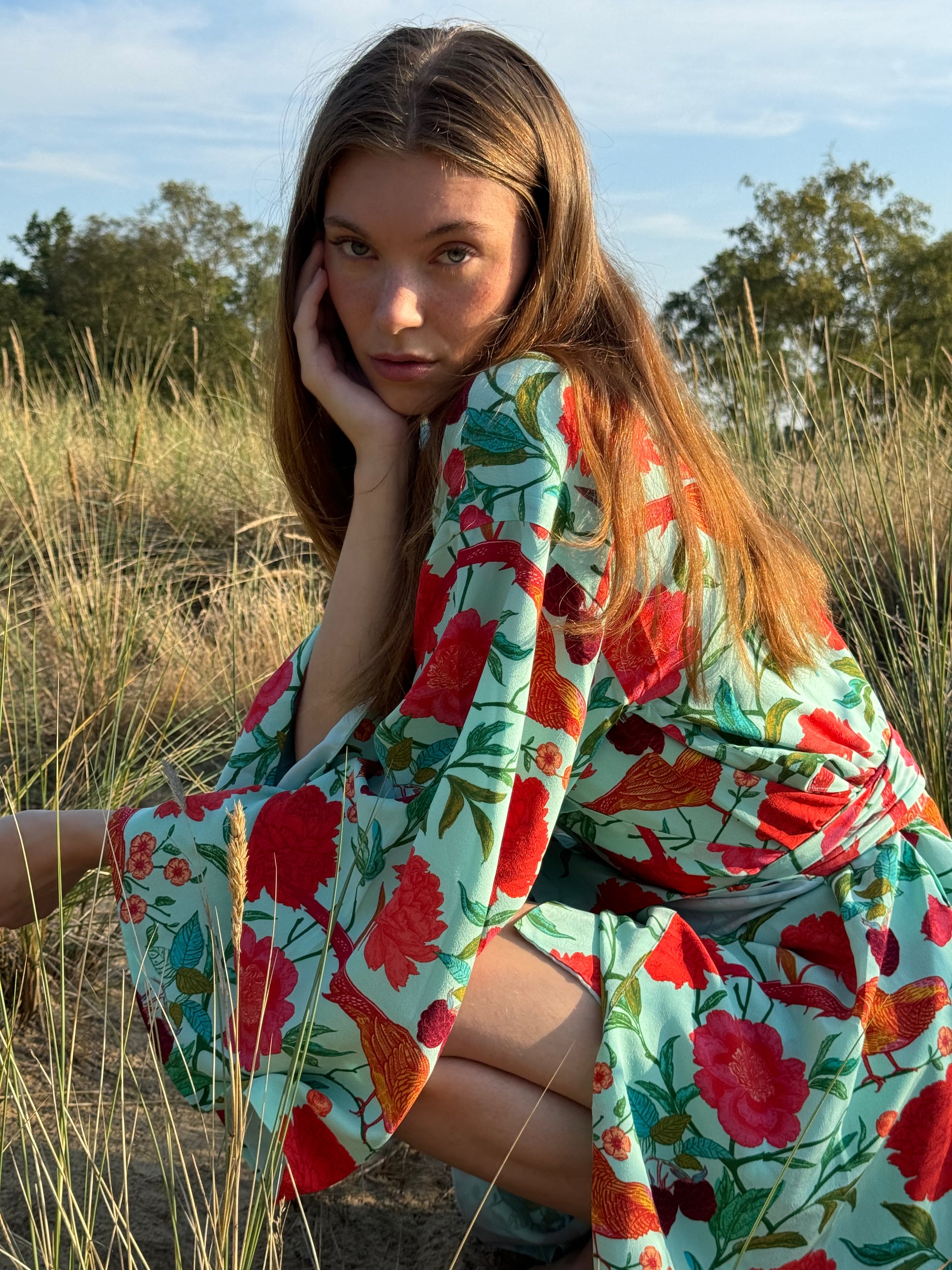 BIRD PARADISE KAMI KIMONO - mint/dots dark grey
