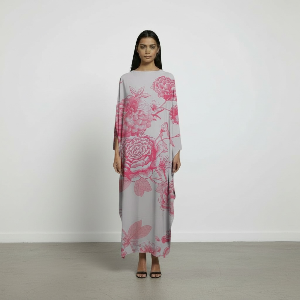 FLOWER EXPLOSION SILK TUNIC - GREY/PINK