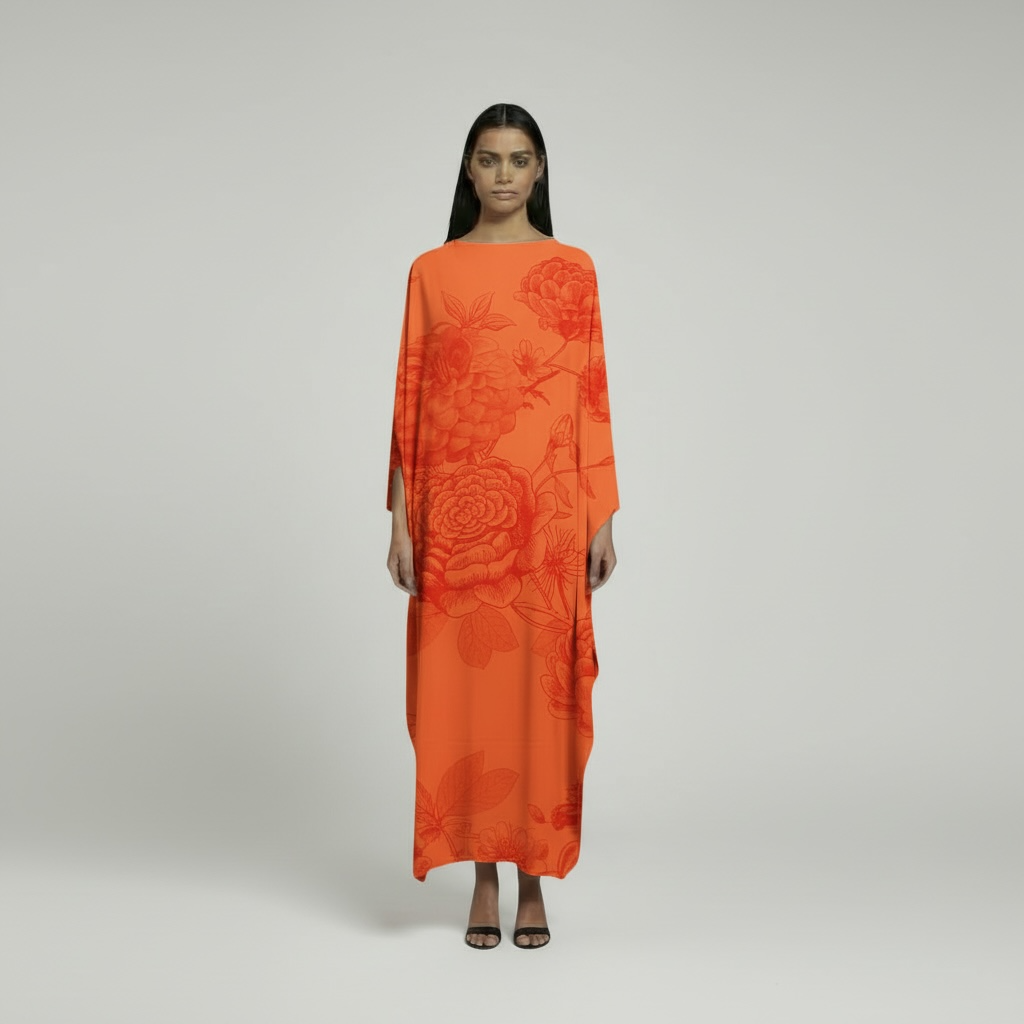 FLOWER EXPLOSION SILK TUNIC - ORANGE/RED
